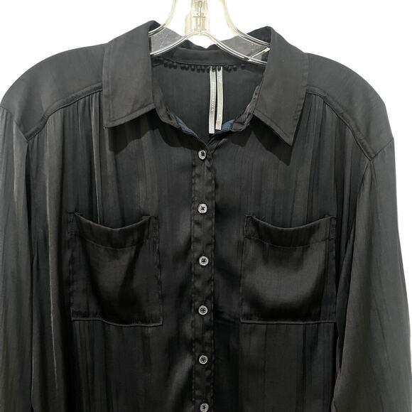 Anthropologie Shirt Womens Small Petite Black Loose Button Front Blouse Top - Picture 5 of 9